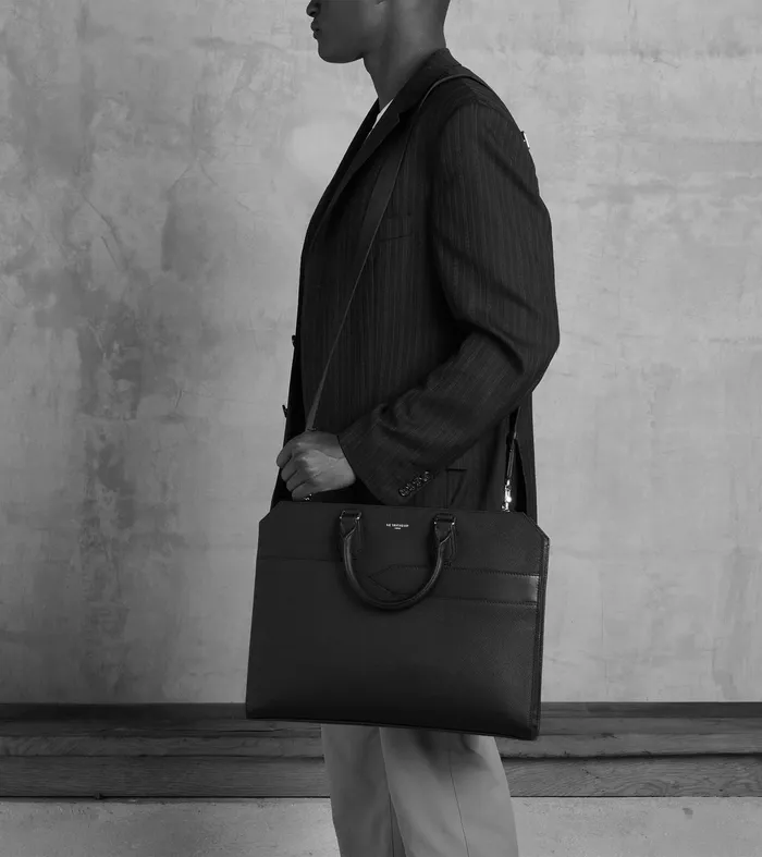 Le Tanneur Document Holders and Briefcases MenWomen Slim 15034 Briefcase In Cross Grain Leather Twilight Blue