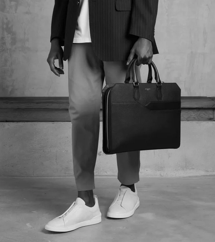 Le Tanneur Document Holders and Briefcases MenWomen Slim 15034 Briefcase In Cross Grain Leather Twilight Blue