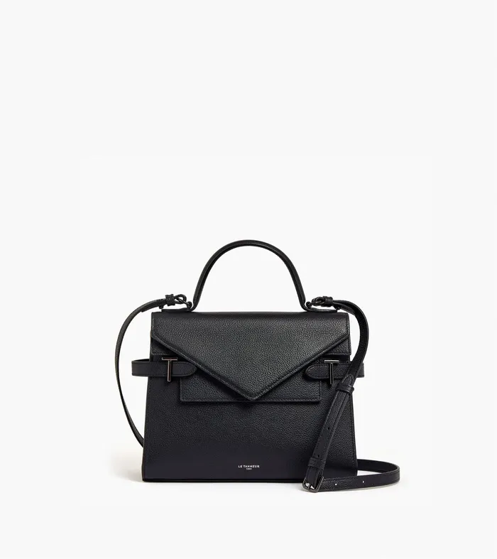 Le Tanneur Handbags Women Medium Handbag With Double Flap In Grained Leather Black Le Tanneur Handbags Women Medium Handbag With Double Flap In Grained Leather Black