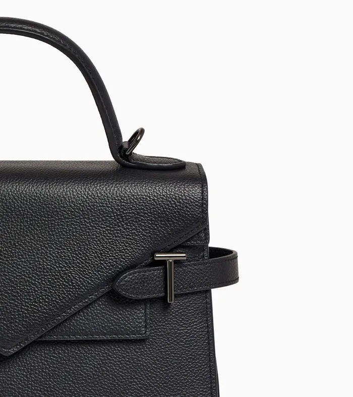 Le Tanneur Handbags Women Medium Handbag With Double Flap In Grained Leather Black
