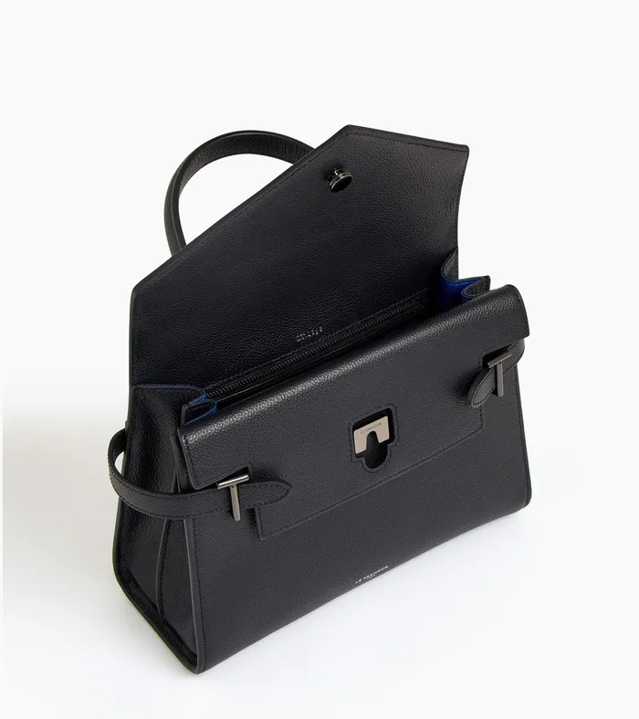 Le Tanneur Handbags Women Medium Handbag With Double Flap In Grained Leather Black