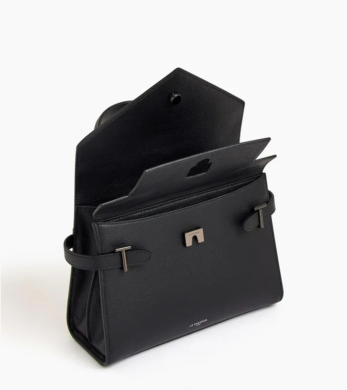 Le Tanneur Handbags Women Medium Handbag With Double Flap In Grained Leather Black