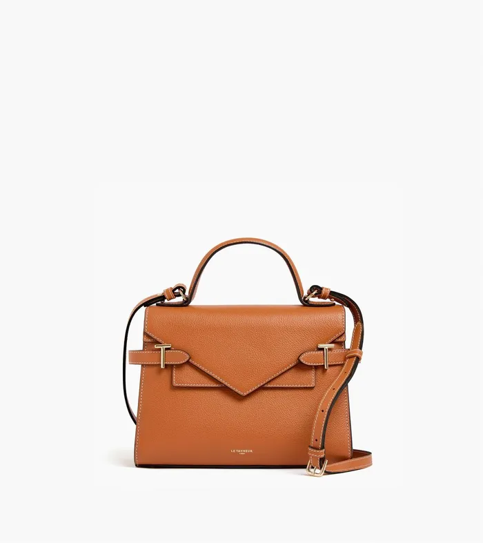Le Tanneur Handbags Women Medium Handbag With Double Flap In Grained Leather Brown Tan