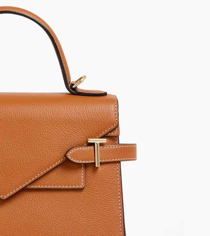 Le Tanneur Handbags Women Medium Handbag With Double Flap In Grained Leather Brown Tan