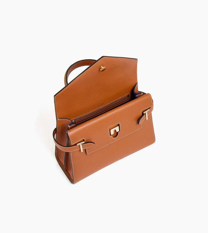 Le Tanneur Handbags Women Medium Handbag With Double Flap In Grained Leather Brown Tan