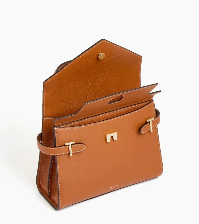 Le Tanneur Handbags Women Medium Handbag With Double Flap In Grained Leather Brown Tan