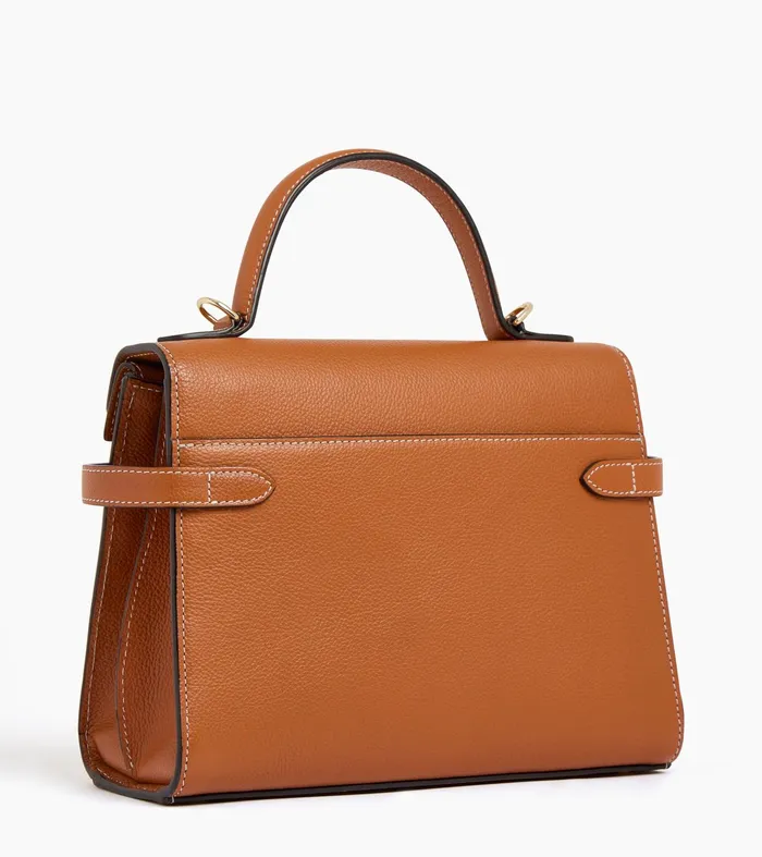 Le Tanneur Handbags Women Medium Handbag With Double Flap In Grained Leather Brown Tan