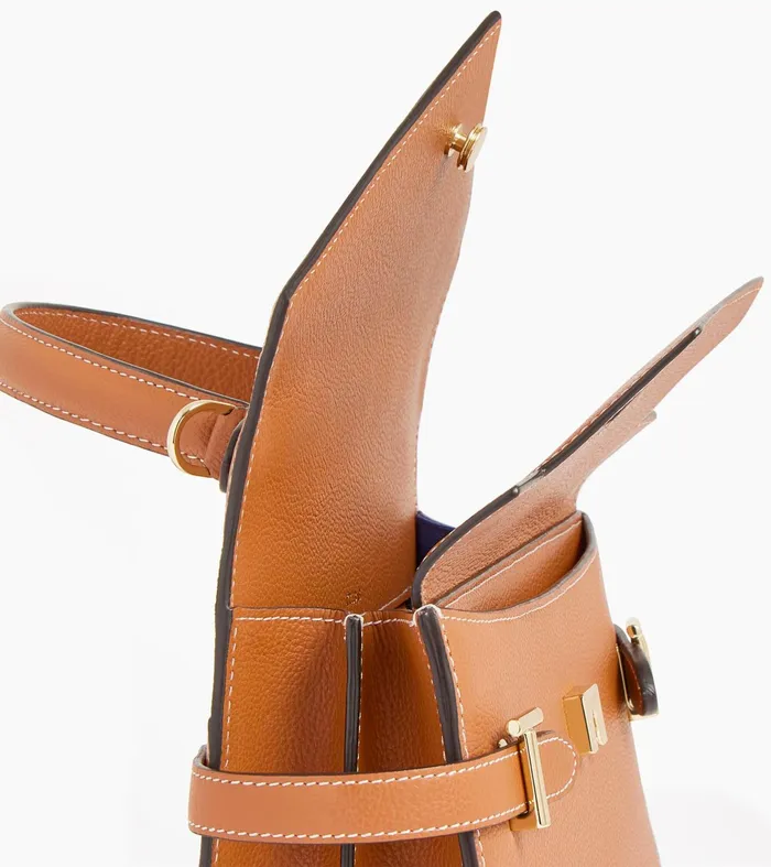 Le Tanneur Handbags Women Medium Handbag With Double Flap In Grained Leather Brown Tan