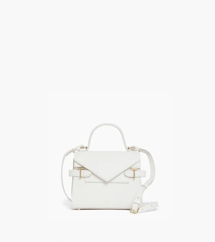 Le Tanneur Handbags Women Small Double Flap Handbag In Signature T Leather Chalk White Le Tanneur Handbags Women Small Double Flap Handbag In Signature T Leather Chalk White
