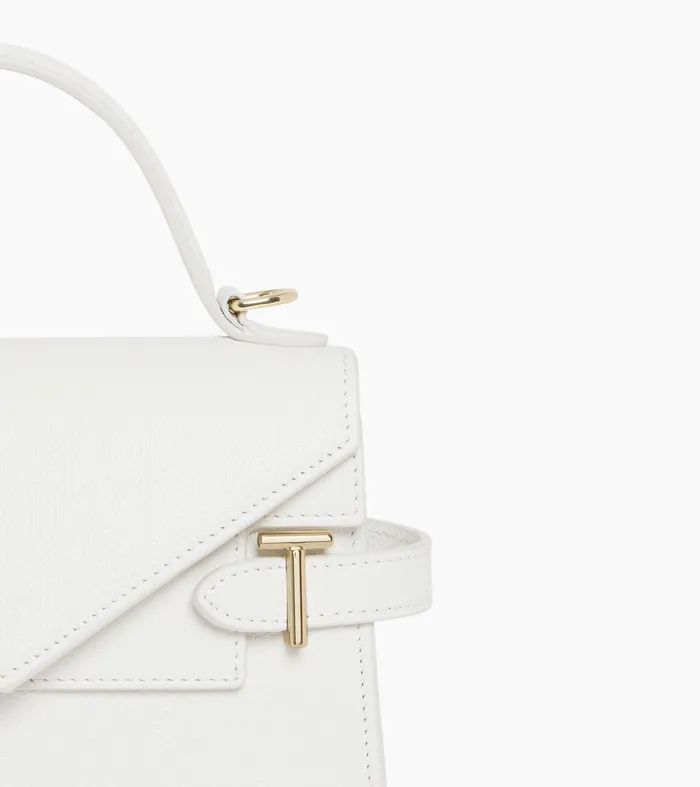 Le Tanneur Handbags Women Small Double Flap Handbag In Signature T Leather Chalk White