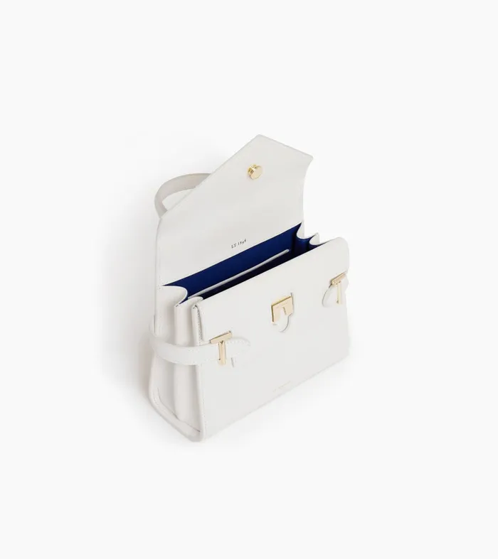 Le Tanneur Handbags Women Small Double Flap Handbag In Signature T Leather Chalk White