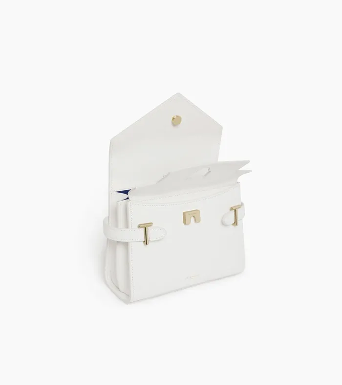 Le Tanneur Handbags Women Small Double Flap Handbag In Signature T Leather Chalk White