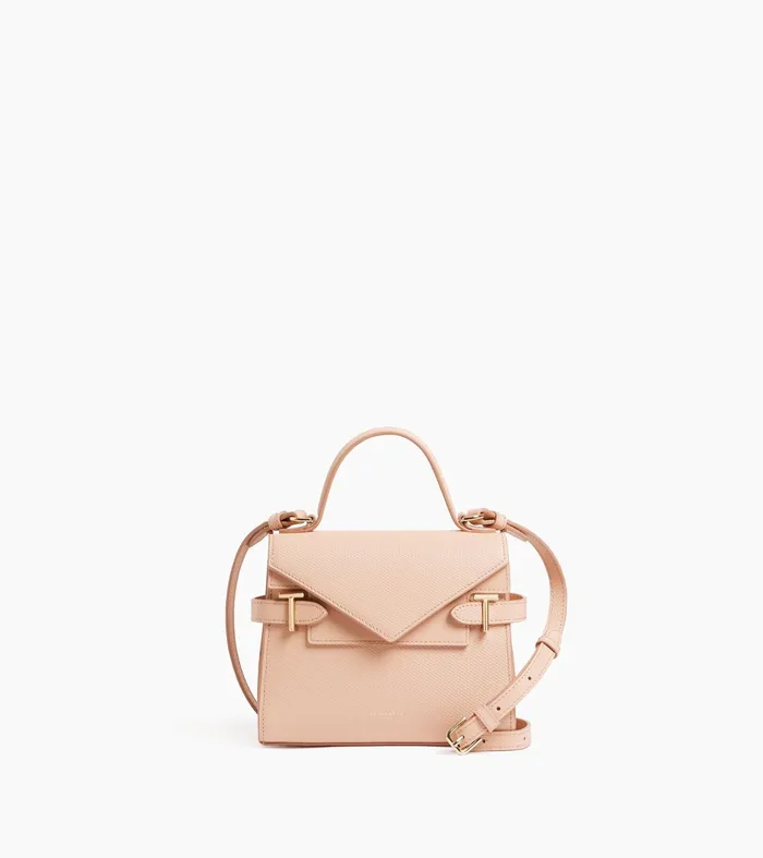 Le Tanneur Handbags Women Small Double Flap Handbag In Signature T Leather Powder Pink Le Tanneur Handbags Women Small Double Flap Handbag In Signature T Leather Powder Pink