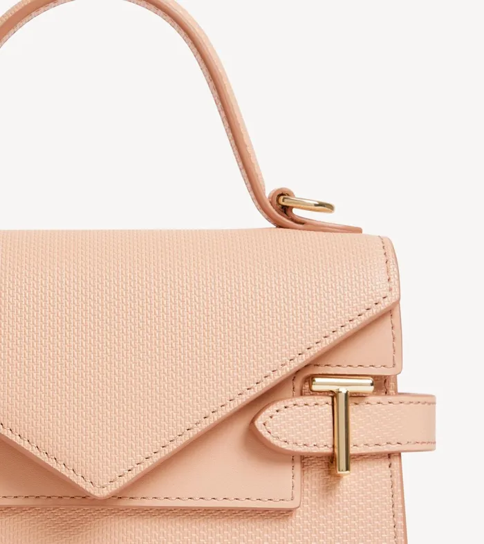 Le Tanneur Handbags Women Small Double Flap Handbag In Signature T Leather Powder Pink
