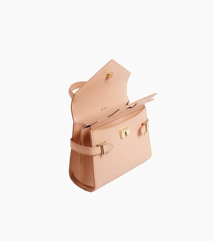 Le Tanneur Handbags Women Small Double Flap Handbag In Signature T Leather Powder Pink