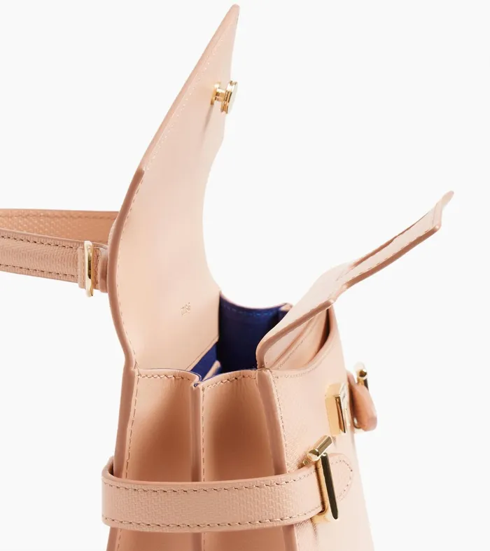 Le Tanneur Handbags Women Small Double Flap Handbag In Signature T Leather Powder Pink