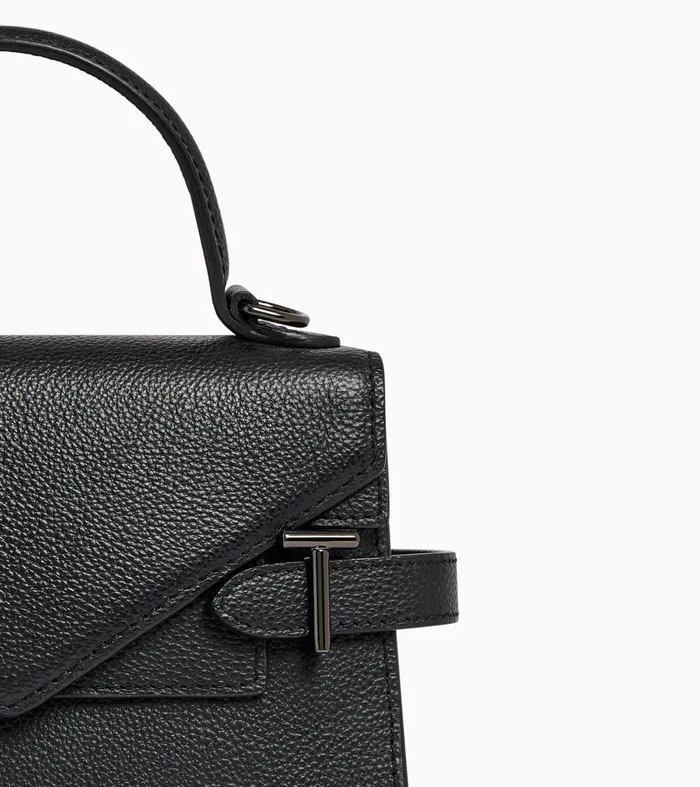 Le Tanneur Handbags Women Small Handbag With Double Flap In Grained Leather Black