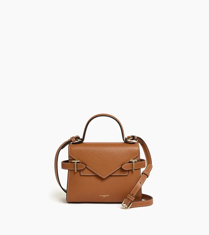 Le Tanneur Handbags Women Small Handbag With Double Flap In Grained Leather Brown Tan Le Tanneur Handbags Women Small Handbag With Double Flap In Grained Leather Brown Tan