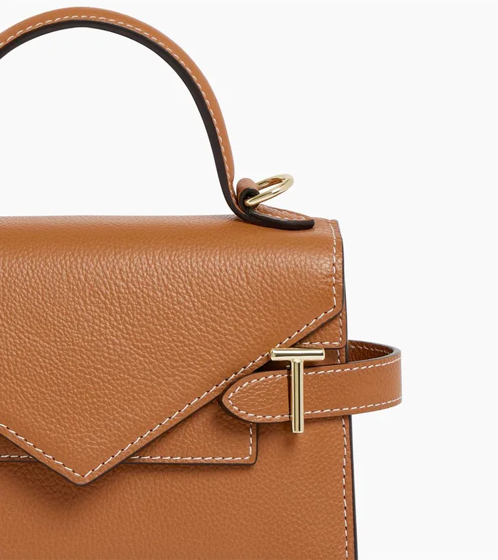 Le Tanneur Handbags Women Small Handbag With Double Flap In Grained Leather Brown Tan