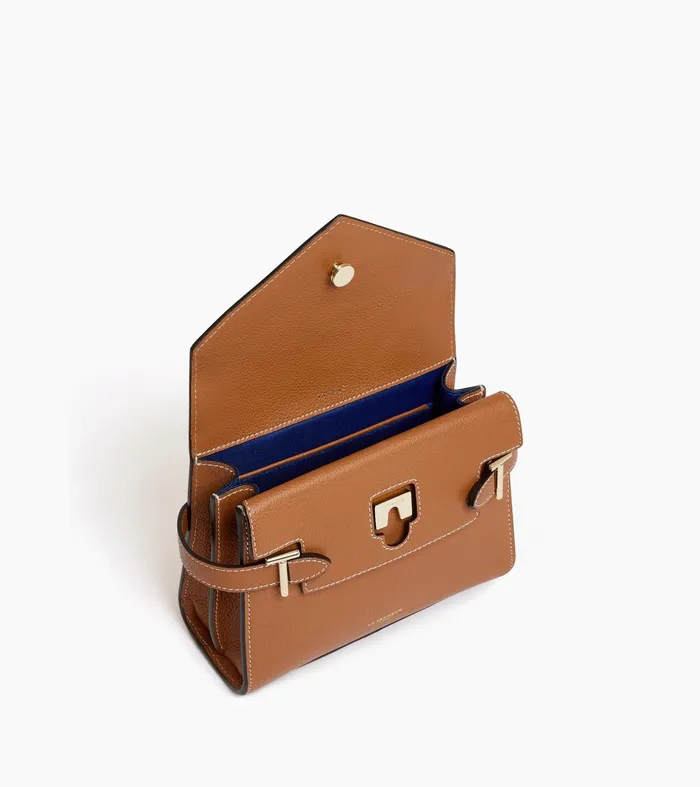 Le Tanneur Handbags Women Small Handbag With Double Flap In Grained Leather Brown Tan