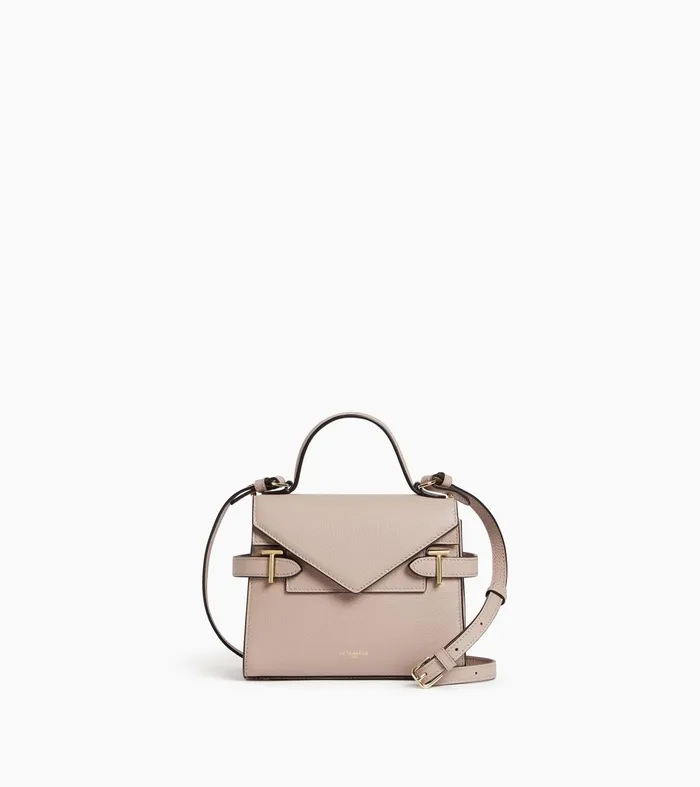 Le Tanneur Handbags Women Small Handbag With Double Flap In Grained Leather Grey Beige Le Tanneur Handbags Women Small Handbag With Double Flap In Grained Leather Grey Beige