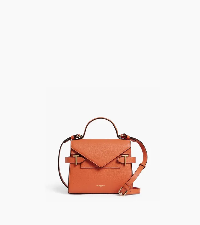Le Tanneur Handbags Women Small Handbag With Double Flap In Grained Leather Orange Ocher Le Tanneur Handbags Women Small Handbag With Double Flap In Grained Leather Orange Ocher