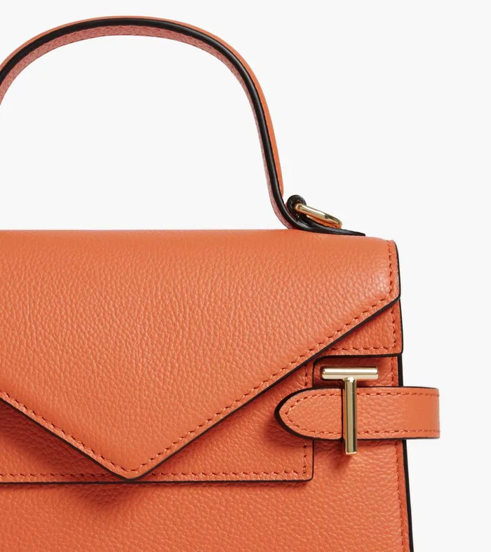 Le Tanneur Handbags Women Small Handbag With Double Flap In Grained Leather Orange Ocher