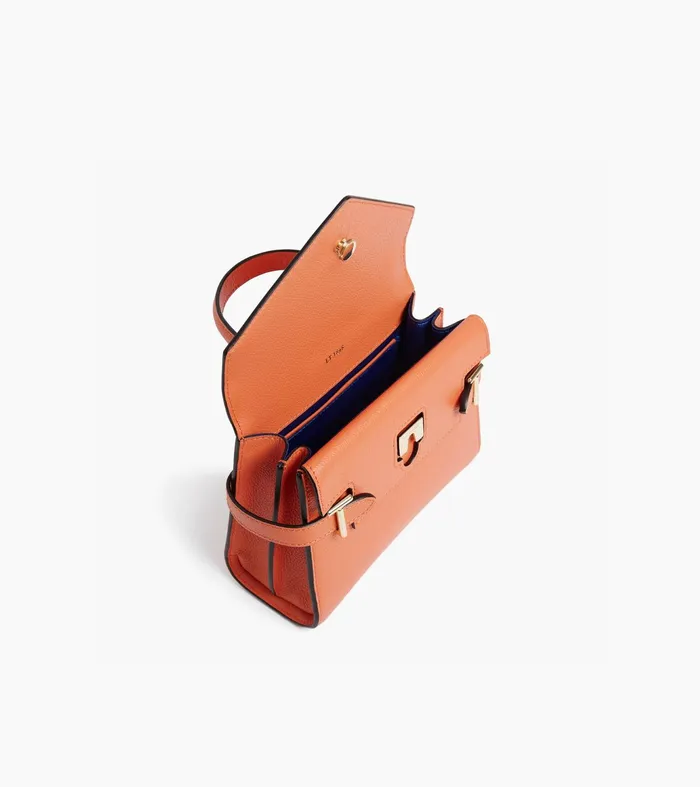 Le Tanneur Handbags Women Small Handbag With Double Flap In Grained Leather Orange Ocher