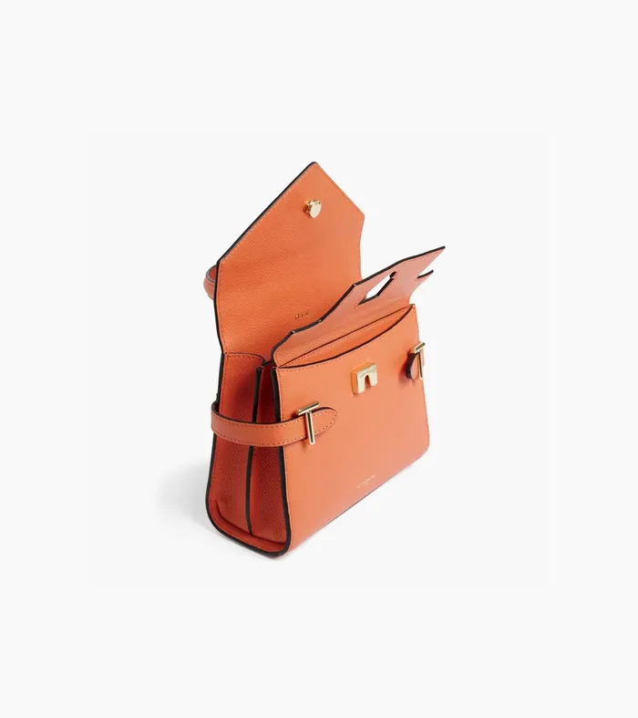 Le Tanneur Handbags Women Small Handbag With Double Flap In Grained Leather Orange Ocher