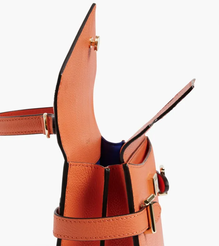 Le Tanneur Handbags Women Small Handbag With Double Flap In Grained Leather Orange Ocher