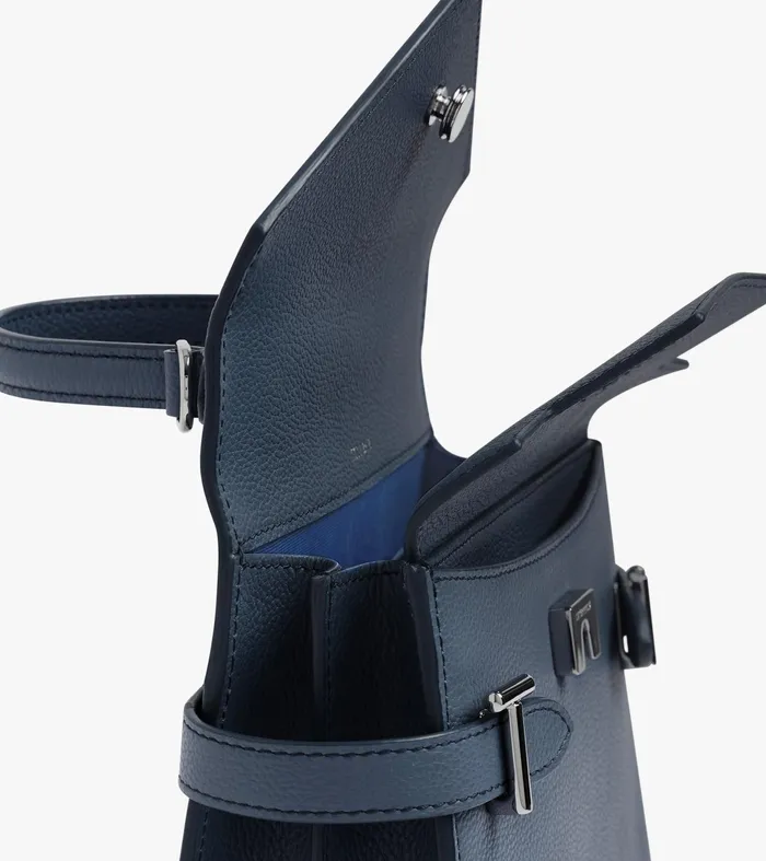 Le Tanneur Handbags Women Small Handbag With Double Flap In Grained Leather Twilight Blue