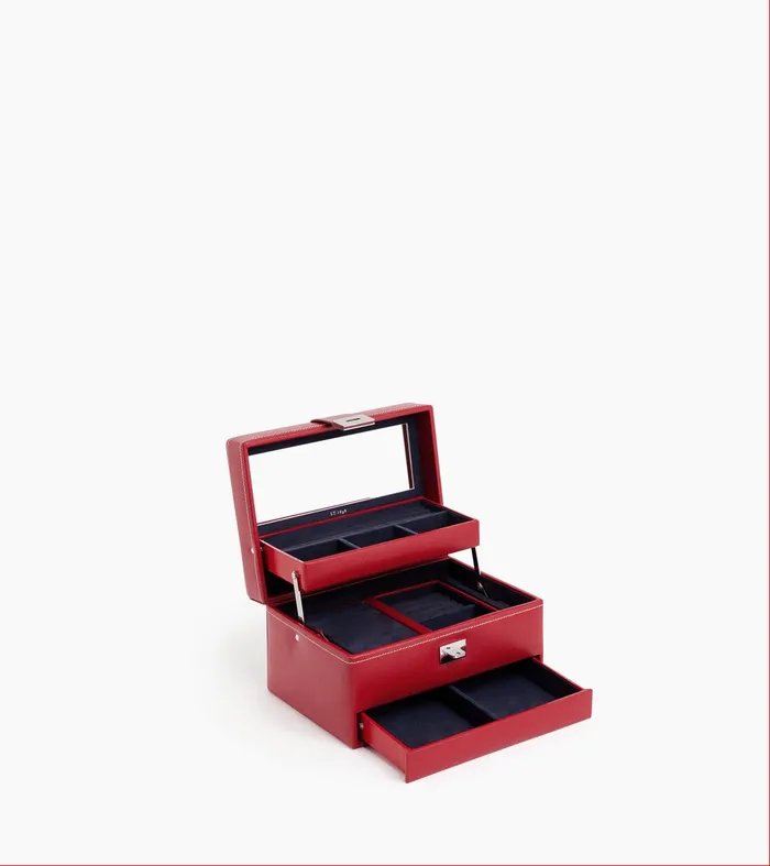 Le Tanneur Jewelry and Watch Boxes Women Medium Automatic Opening Leather Jewellery Box Garnet Red Le Tanneur Jewelry and Watch Boxes Women Medium Automatic Opening Leather Jewellery Box Garnet Red