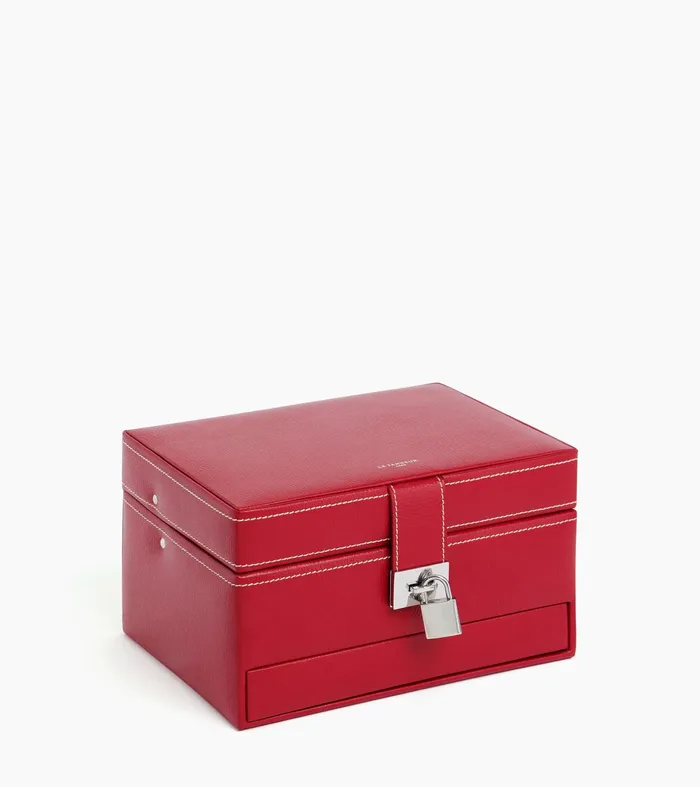 Le Tanneur Jewelry and Watch Boxes Women Medium Automatic Opening Leather Jewellery Box Garnet Red
