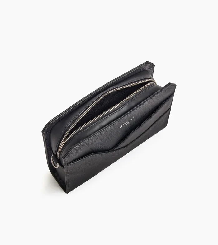 Le Tanneur Pouches and Belt Bags Men Pouch With Strap In CrossGrain Leather Black