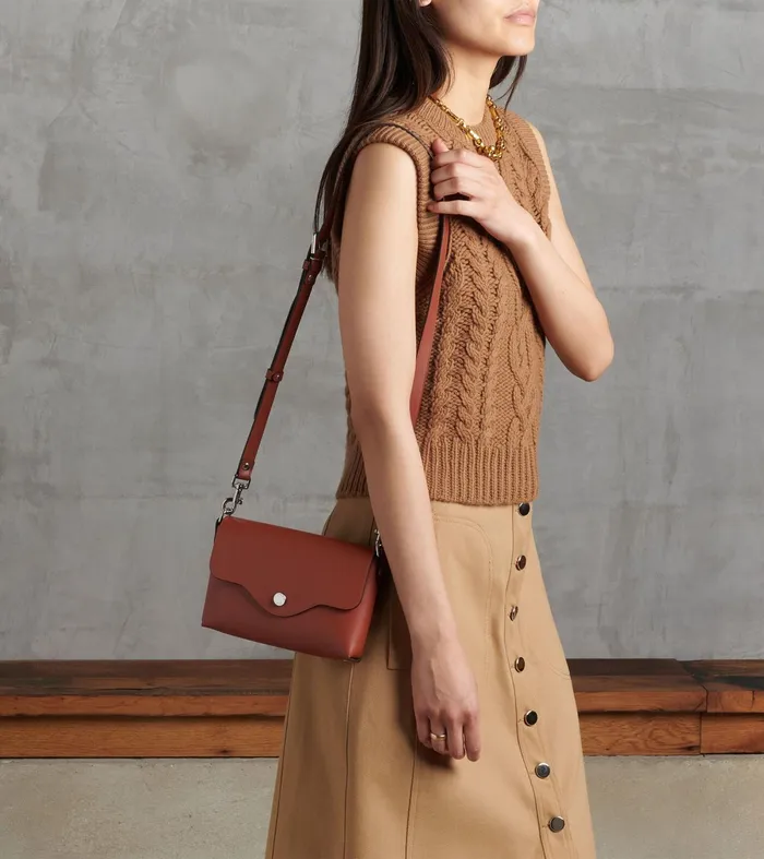 Le Tanneur Pouches and Belt Bags Women Pouch With Flap And Detachable Shoulder Straps In Smooth Leather Mahogany Brown
