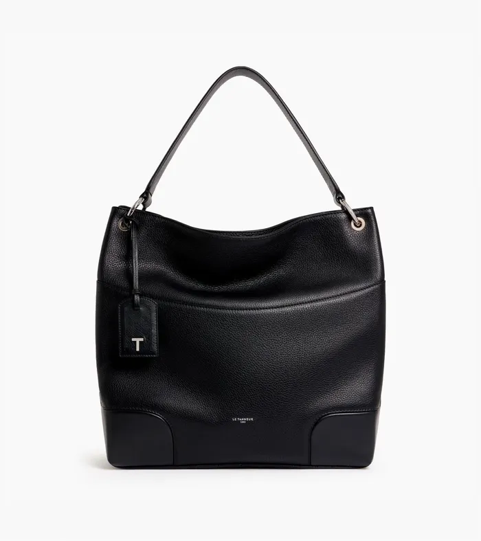 Le Tanneur Totes and Shoulder Bags Women Large Hobo Bag In Smooth And Grained Leather Black Le Tanneur Totes and Shoulder Bags Women Large Hobo Bag In Smooth And Grained Leather Black