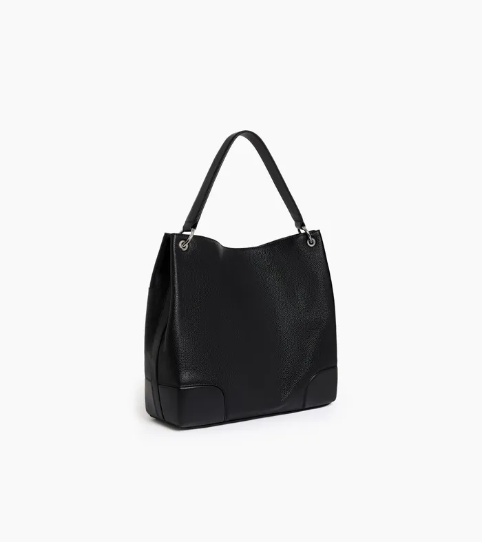 Le Tanneur Totes and Shoulder Bags Women Large Hobo Bag In Smooth And Grained Leather Black