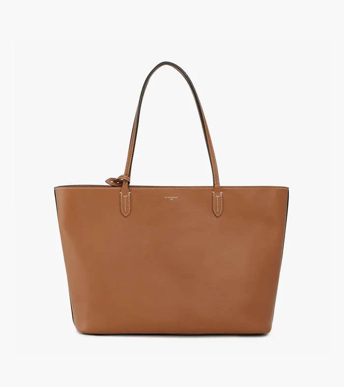 Le Tanneur Totes and Shoulder Bags Women Large Tote In Grained Leather Brown Tan Twilight Blue Le Tanneur Totes and Shoulder Bags Women Large Tote In Grained Leather Brown Tan Twilight Blue