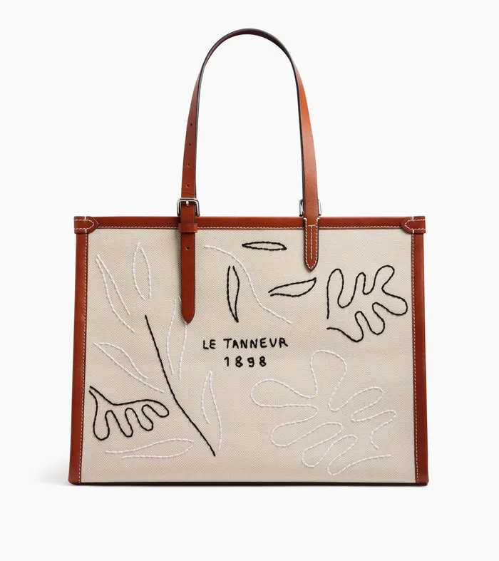 Le Tanneur Totes and Shoulder Bags Women Shoulder Bag In SemiVegetable Leather And Cotton Canvas White Chalk Brown Tan Le Tanneur Totes and Shoulder Bags Women Shoulder Bag In SemiVegetable Leather And Cotton Canvas White Chalk Brown Tan