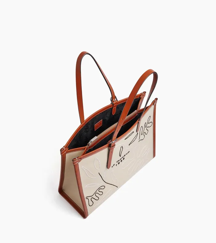 Le Tanneur Totes and Shoulder Bags Women Shoulder Bag In SemiVegetable Leather And Cotton Canvas White Chalk Brown Tan