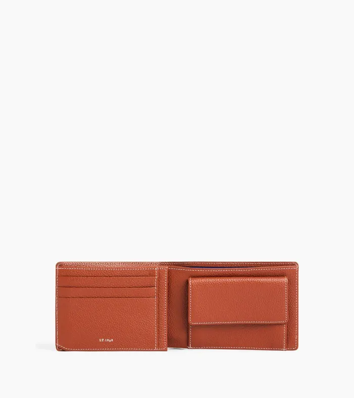 Le Tanneur Wallets Men Flap Wallet With 2 Gussets In Grained Leather Mahogany Brown