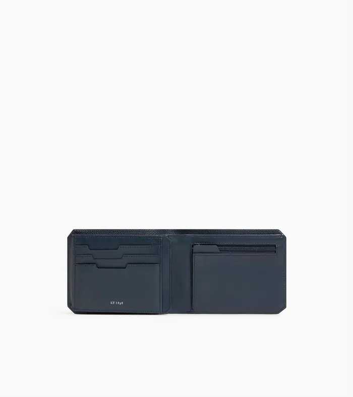 Le Tanneur Wallets Men Horizontal Wallet 2 Flaps In Cross Grain Leather Twilight Blue