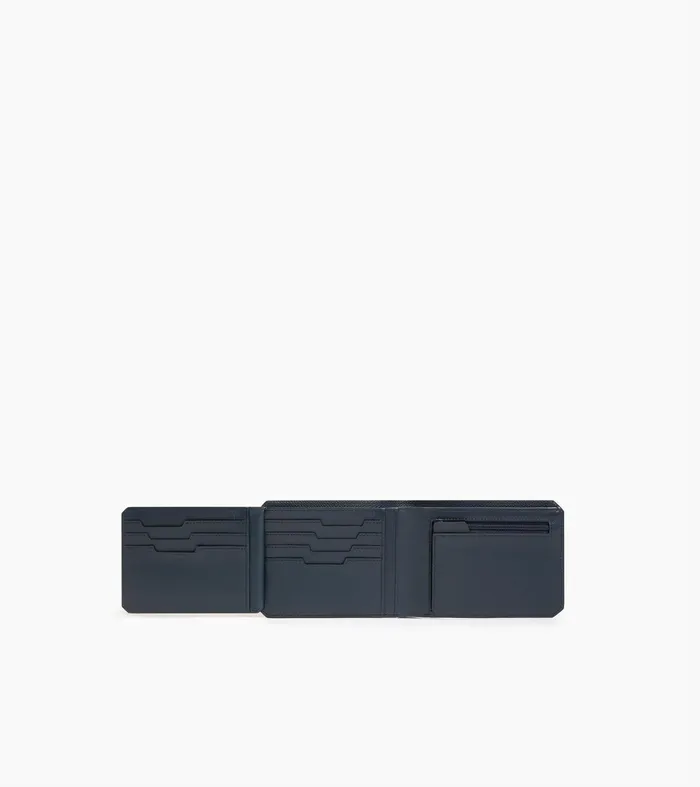 Le Tanneur Wallets Men Horizontal Wallet 2 Flaps In Cross Grain Leather Twilight Blue