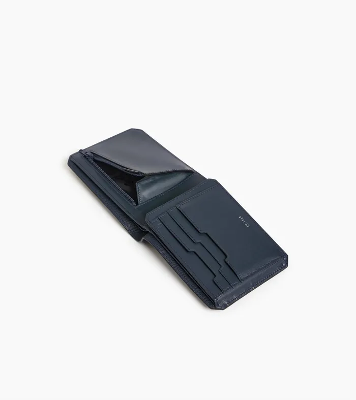 Le Tanneur Wallets Men Horizontal Wallet 2 Flaps In Cross Grain Leather Twilight Blue