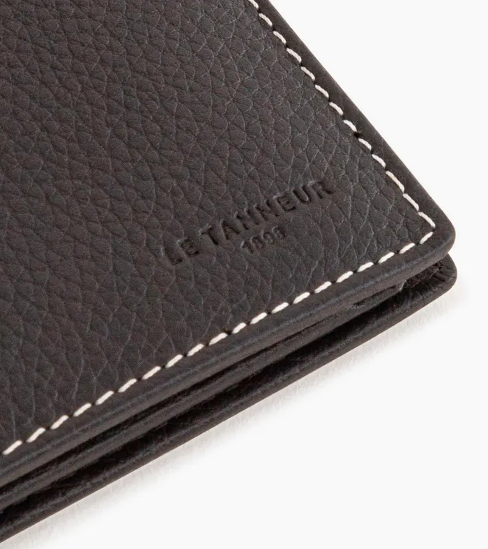 Le Tanneur Wallets Men Horizontal Zipped Wallet With 2 Gussets In Grained Leather Brown Coffee Chalk White