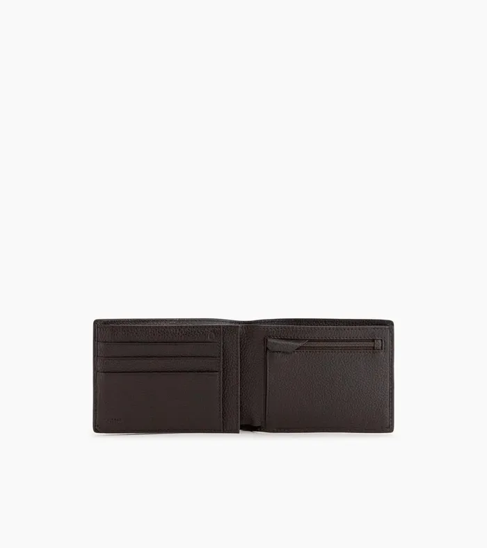 Le Tanneur Wallets Men Horizontal Zipped Wallet With 2 Gussets In Grained Leather Brown Coffee Chalk White