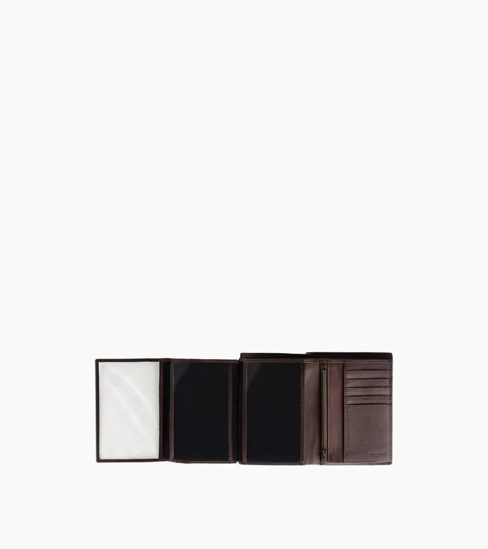 Le Tanneur Wallets Men Medium Zipped Wallet With 3 Shutters In Oiled Leather Brown