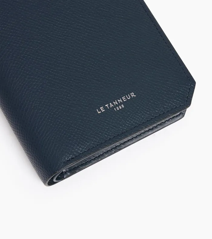 Le Tanneur Wallets Men Vertical Wallet With 2 Flaps In Cross Grain Leather Twilight Blue