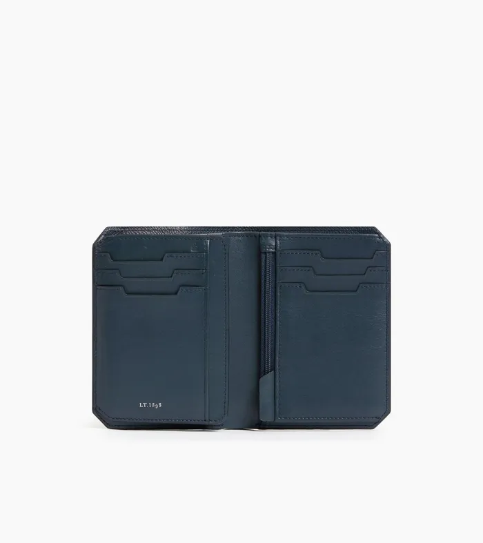 Le Tanneur Wallets Men Vertical Wallet With 2 Flaps In Cross Grain Leather Twilight Blue
