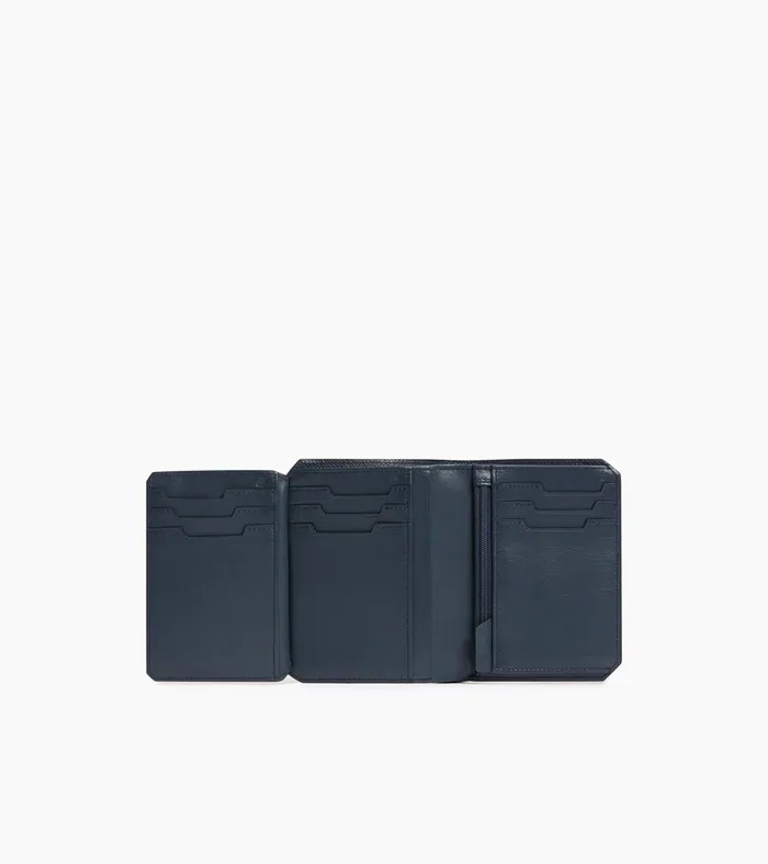Le Tanneur Wallets Men Vertical Wallet With 2 Flaps In Cross Grain Leather Twilight Blue